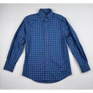 Jos. A. Bank Tailored Fit Blue Green Check Dress Shirt Small 100% Cotton